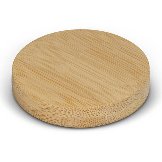 A round bamboo bottle opener with a smooth surface, showcasing the natural bamboo grain and texture.