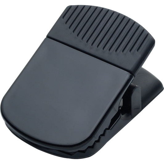 A black jumbo magnetic memo holder/clip with a textured grip and a strong hinge for secure holding.