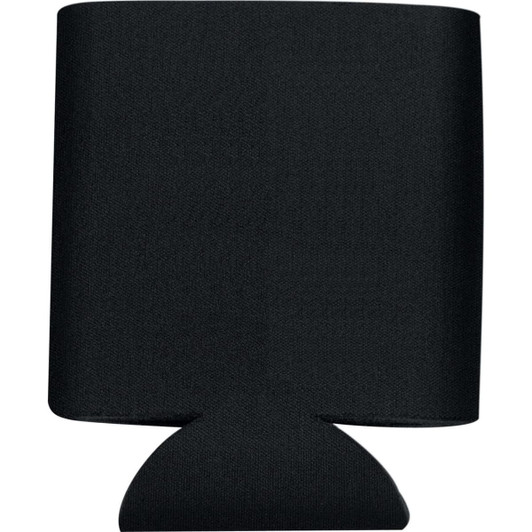 A collapsible black can insulator for 350ml drinks, featuring a fitted base and a logo.