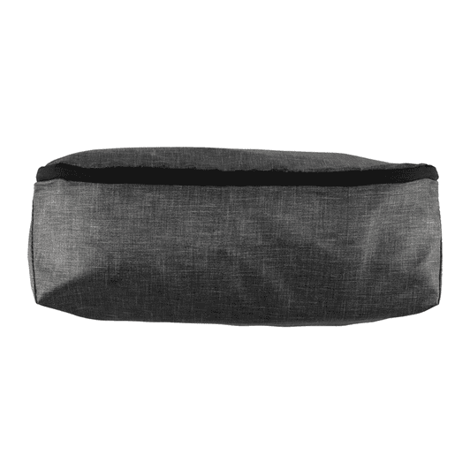 A grey packing cube with a sleek, minimalist design, featuring a black border and a logo on one side.