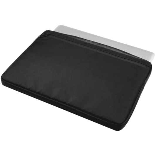 A black laptop sleeve with a zip closure, designed to fit a 15.6-inch laptop. Features a sleek, understated design.