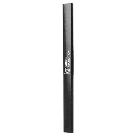 A black pencil featuring a logo and structured for writing.