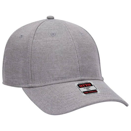 A grey 6-panel low-profile baseball cap featuring a logo on the front and a curved brim.