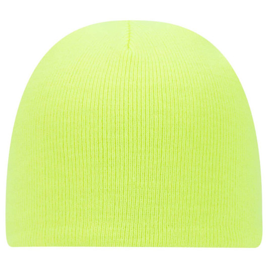 A bright yellow knit beanie with a classic ribbed design and no visible logo.