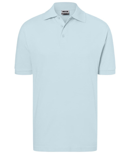 A light blue polo shirt with a collar and a logo on the chest. Short sleeves and a classic fit.