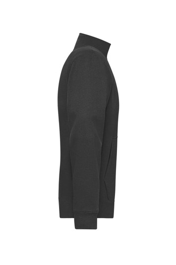 A black men's doubleface jacket with a high collar and a side pocket, featuring a logo.