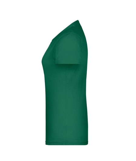 A green T-shirt with short sleeves, featuring a fitted design and a logo on the front.