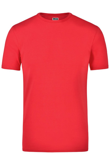 A red Elastic T-Shirt with a round neck and short sleeves, featuring a logo on the label.