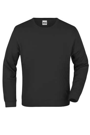 A black sweatshirt with long sleeves and a crew neckline. The item features a basic design and has a logo.
