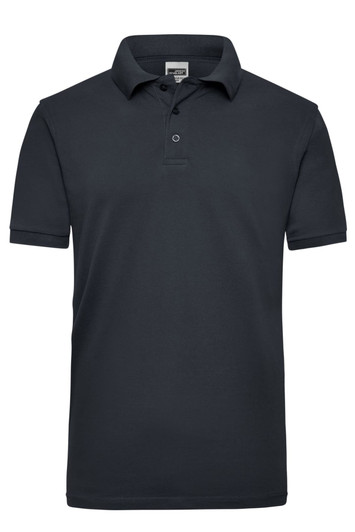 A navy blue men's polo shirt with a classic collar and short sleeves, featuring a small logo.