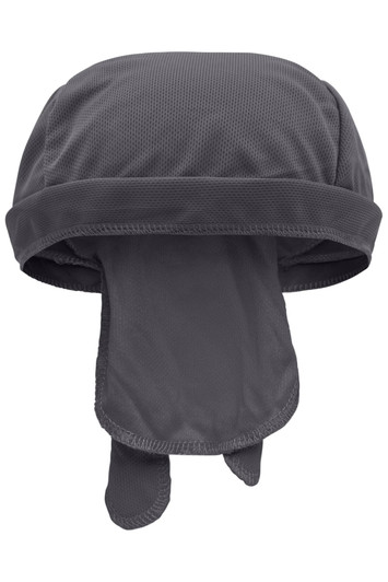 A functional bandana hat in grey with a breathable design and extended back for sun protection.