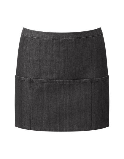 A dark grey 3-pocket apron with a simple, tailored design, featuring a front pocket and a logo.