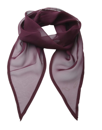 A lightweight chiffon scarf in a rich burgundy colour with a delicate sheer finish and pointed edges.