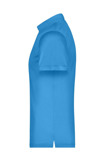 A blue men's polo shirt featuring a collar and short sleeves, with a logo on the chest.