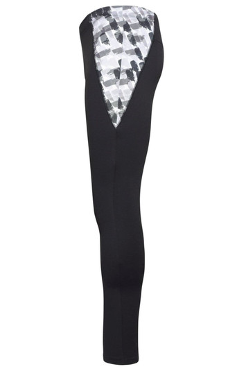 Men's sports tights in black with a patterned design on the waistband, featuring a logo.
