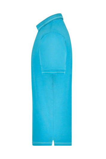 A polo shirt in a vibrant blue colour with a classic collar and short sleeves, featuring a logo.