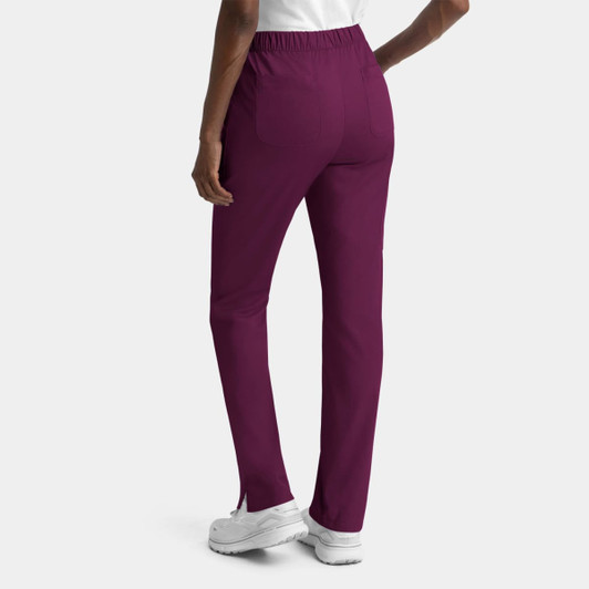 A pair of women's cargo pants in a rich purple colour, featuring a full elastic waistband and a logo.
