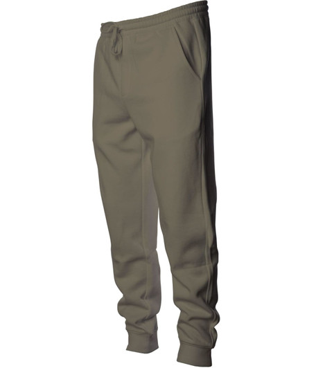 Midweight sweatpants in a muted olive colour, featuring pockets and an elasticised waistband. Includes a logo.