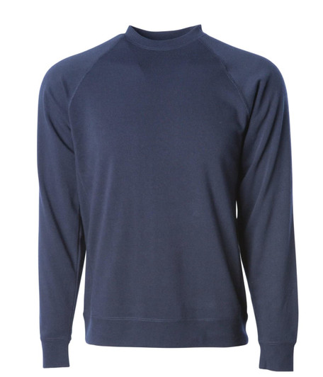 A navy unisex crew sweatshirt with long sleeves and a simple design. It features a logo on the front.