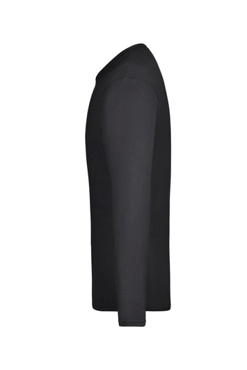 A black long-sleeve t-shirt for men, featuring a simple design and a logo.