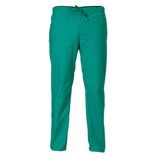 Turquoise pants with an elastic waistband and drawstring. Features a side pocket and a simple design.