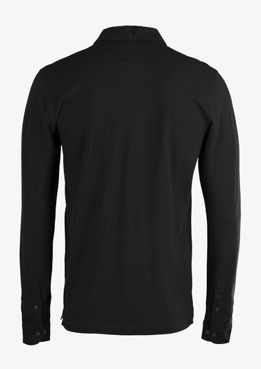 A black Kingston Men Shirt with long sleeves and a polo collar, featuring a logo on the back.