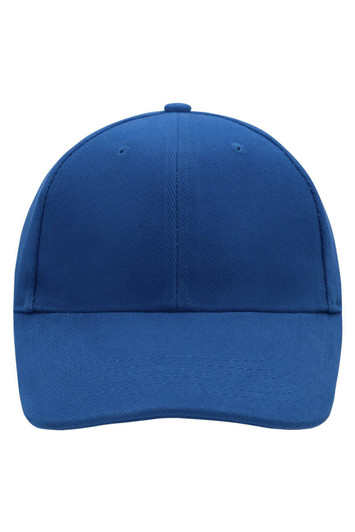 A low-profile six-panel cap in a solid blue colour, featuring a plain design and a logo on the front.