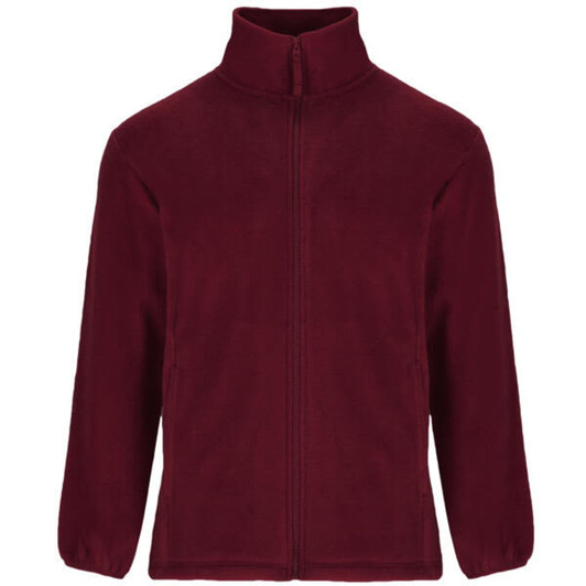 A maroon Artic Fleece Jacket with a high neck and full-length sleeves. It features a central zip and has a logo.