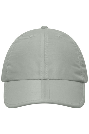 A light grey cap with a curved brim and stitched detailing, featuring a logo on the front.
