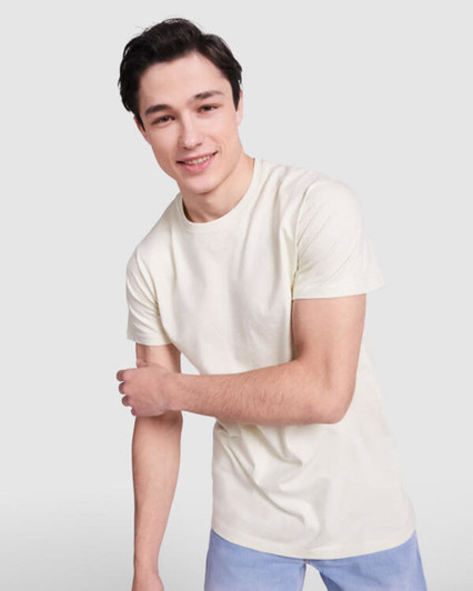 A cream Stafford T-Shirt worn by a young man, featuring a casual fit and short sleeves.