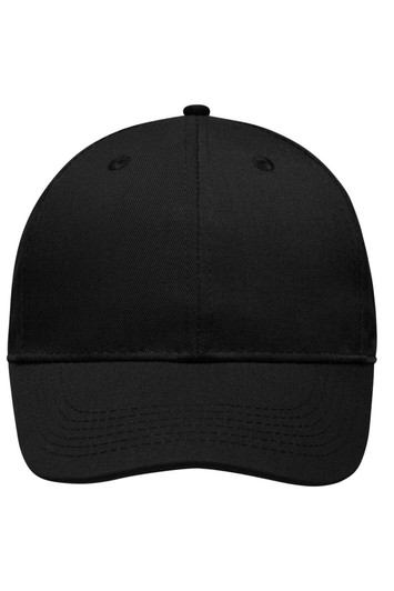 A black six-panel workwear cap with a curved brim and a logo on the front.