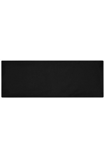 A running headband in solid black, featuring a logo, suitable for sports activities.