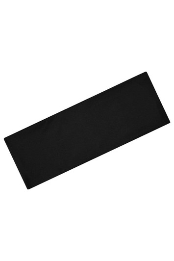 A black running headband, featuring a simple design and a logo. Ideal for sports activities.