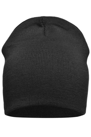 A black cotton beanie with a smooth knit and no visible logos or branding.