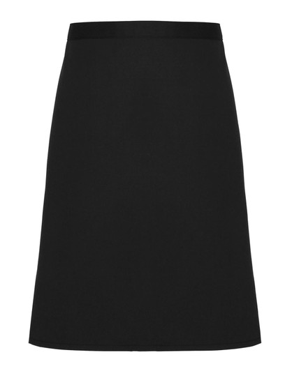 A black organic waist apron with a simple design and no visible logos. Suitable for various workwear applications.