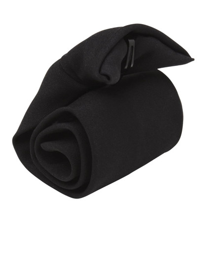 A black rolled tie with a clip for securing. The fabric appears smooth and lightweight.