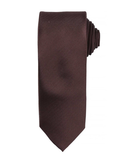 A dark brown micro waffle tie with a smooth texture, featuring a rolled knot and pointed tip.