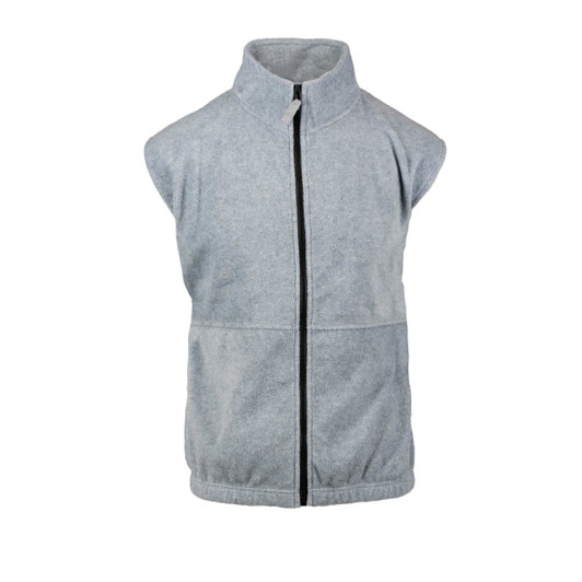 A grey Full Zip Arctic Polar Fleece Vest with a high collar and zip closure, featuring a logo.