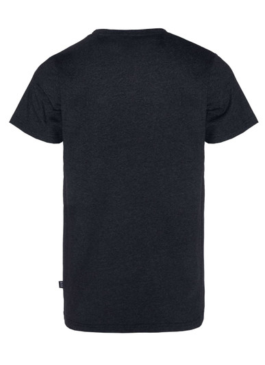A black men's T-shirt with a plain back and a small logo tag at the bottom.