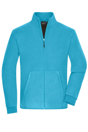 A men's bonded fleece jacket in bright blue with a zip front and high collar design. Features a logo.