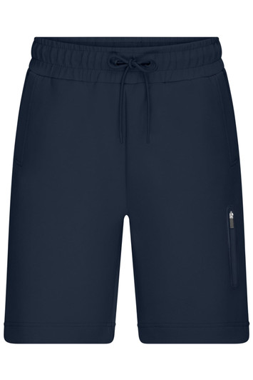 Men's interlock shorts in a navy blue colour with an elastic waistband and a side zip pocket. Features a logo.