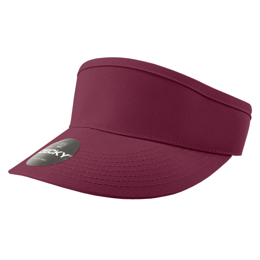 A maroon visor with a wide brim and a logo on the front.