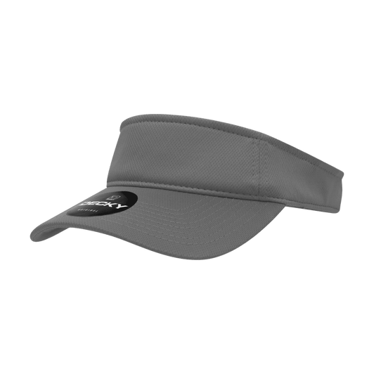 A grey mesh visor with a curved brim and a logo on the front.