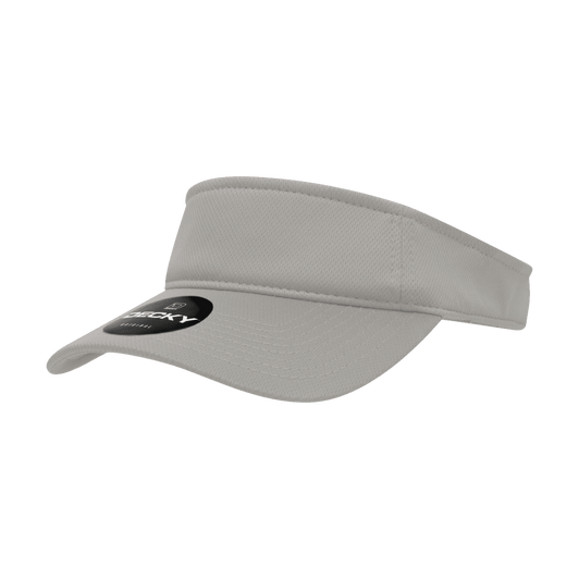 A grey mesh visor with a curved brim and a logo on the front.