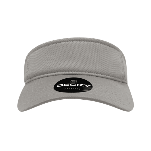 A grey mesh visor with a branded logo on the front and a wide, curved brim.