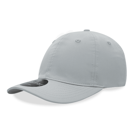 A light grey six-panel mid-profile relaxed cap with a curved brim and a logo.