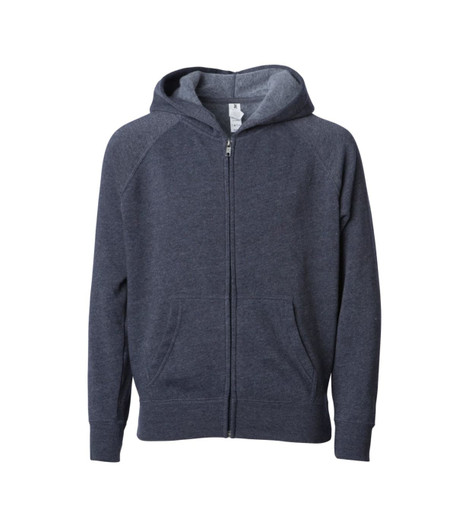 A navy toddler zip hooded sweatshirt featuring a front zipper and two pockets. The hoodie has a casual style.