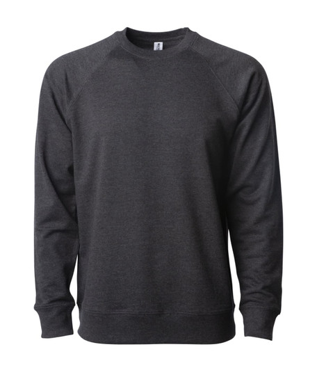 A unisex lightweight loopback terry crew in a dark grey colour, featuring a logo.
