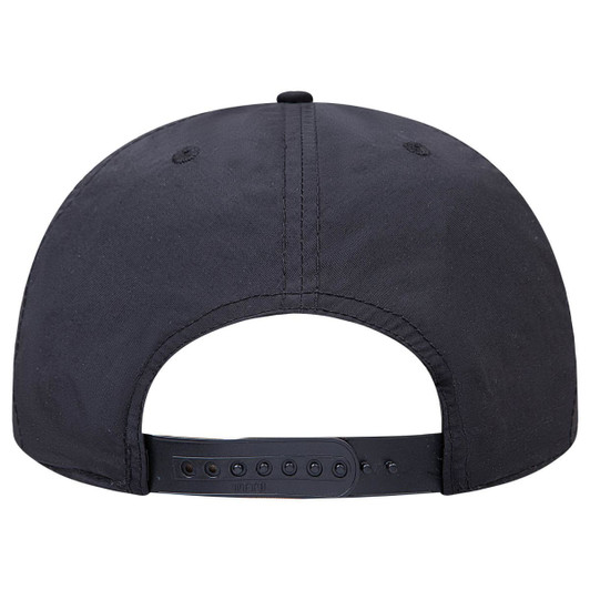 A black 5 Panel Pro Style Baseball Cap featuring a rear adjustable strap and ventilation holes.