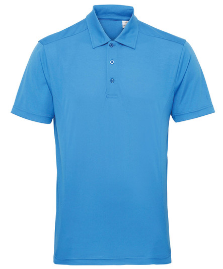 A panelled polo in bright blue featuring a classic collar and button placket. The shirt has a logo on it.